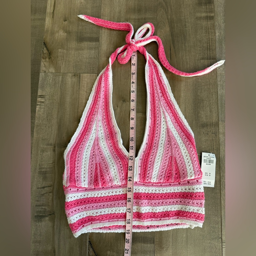 NEW Hollister Crochet Crop Top Bralette‎ Medium Halter Tie Neck Pink Lined - Picture 6 of 6